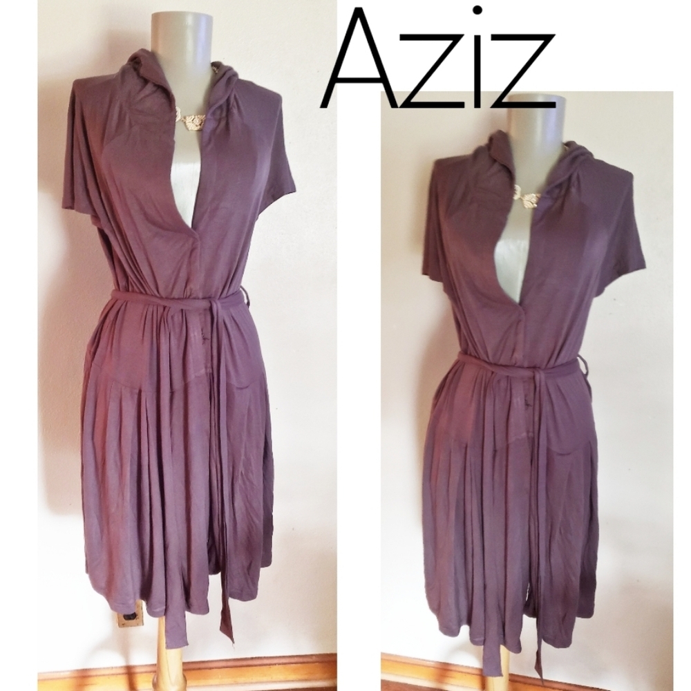 AZIZ brown hooded jersey dress.  Sz Sm